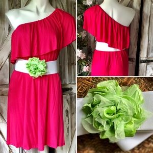 Sweet Boutique Coveted Clothing One Shoulder Pink Dress & Belt
